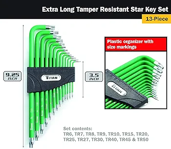 13 pc X-Long Tamper Proof Hex Key Set Sizes: TR6 to TR50 3