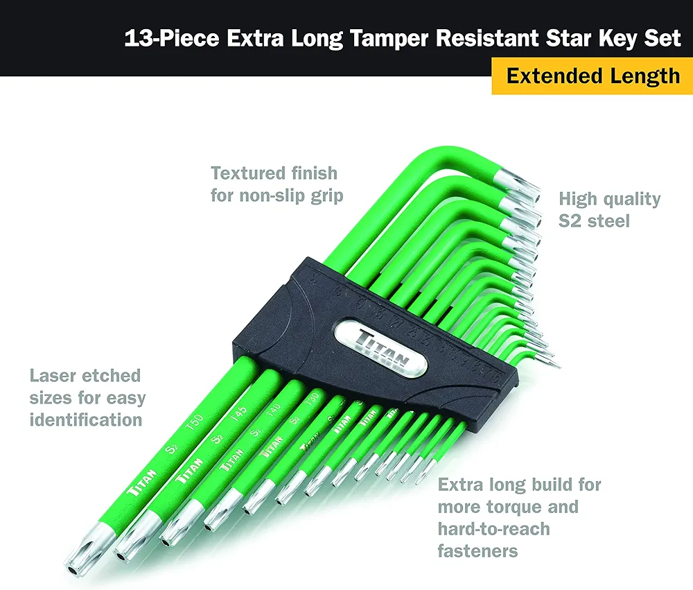 13 pc X-Long Tamper Proof Hex Key Set Sizes: TR6 to TR50 2