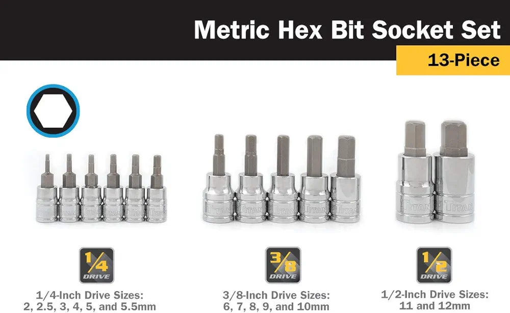 13 pc Metric Hex Bit Socket Set Sizes: 2 mm to 13 mm 2