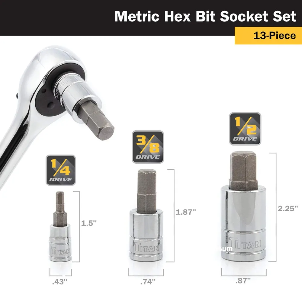 13 pc Metric Hex Bit Socket Set Sizes: 2 mm to 13 mm 3