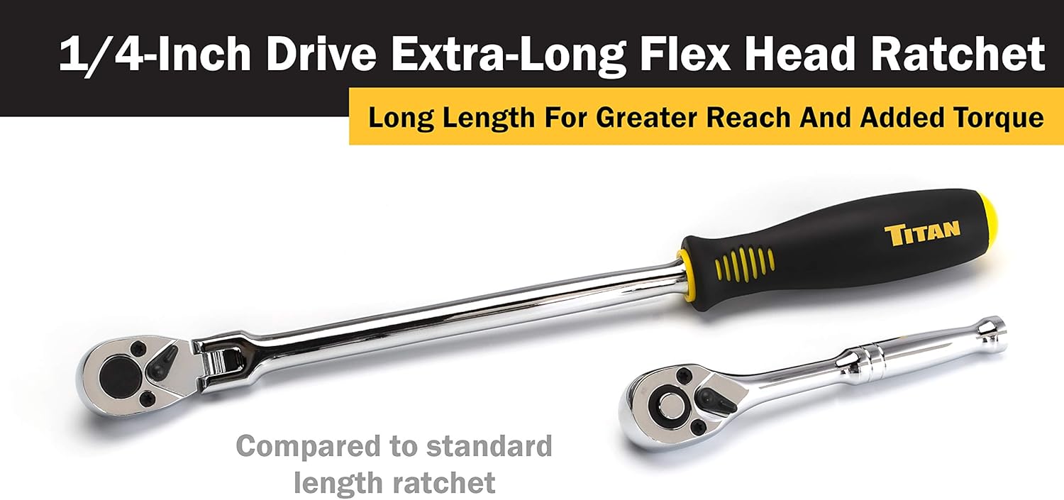 1/4" DRIVE X-LONG FLEX HEAD QUICK RELEASE RATCHET by TITAN