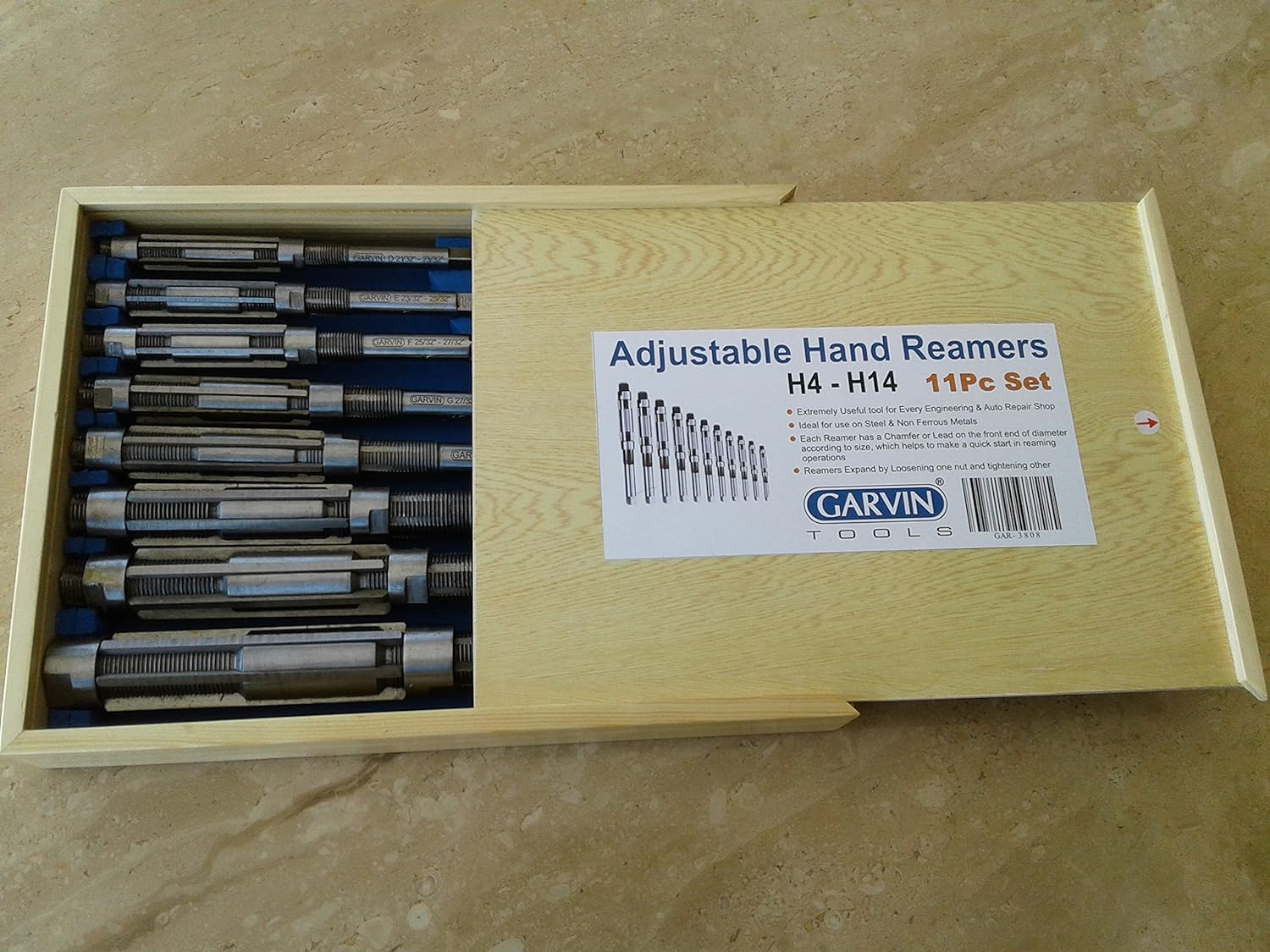 11 Pc. HSS Adjustable Hand Reamer Set A to K H4 - H14 15/32" thru 1/2" 1