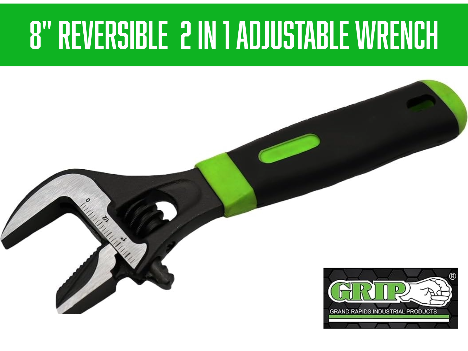 Grip 8" Reversible 2-in-1 Adjustable Wrench