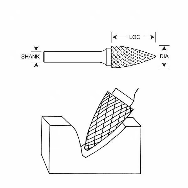 SG-3 1/4" Shank 3/8" x 3/4" Tree Pointed end Shaped Single Cut Carbide Burr 2