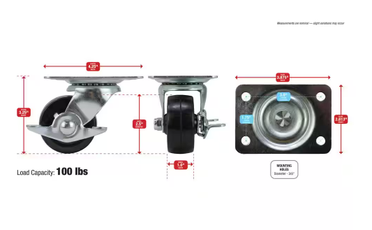 2-1/2'' RUBBER WHEEL SWIVEL CASTER 1