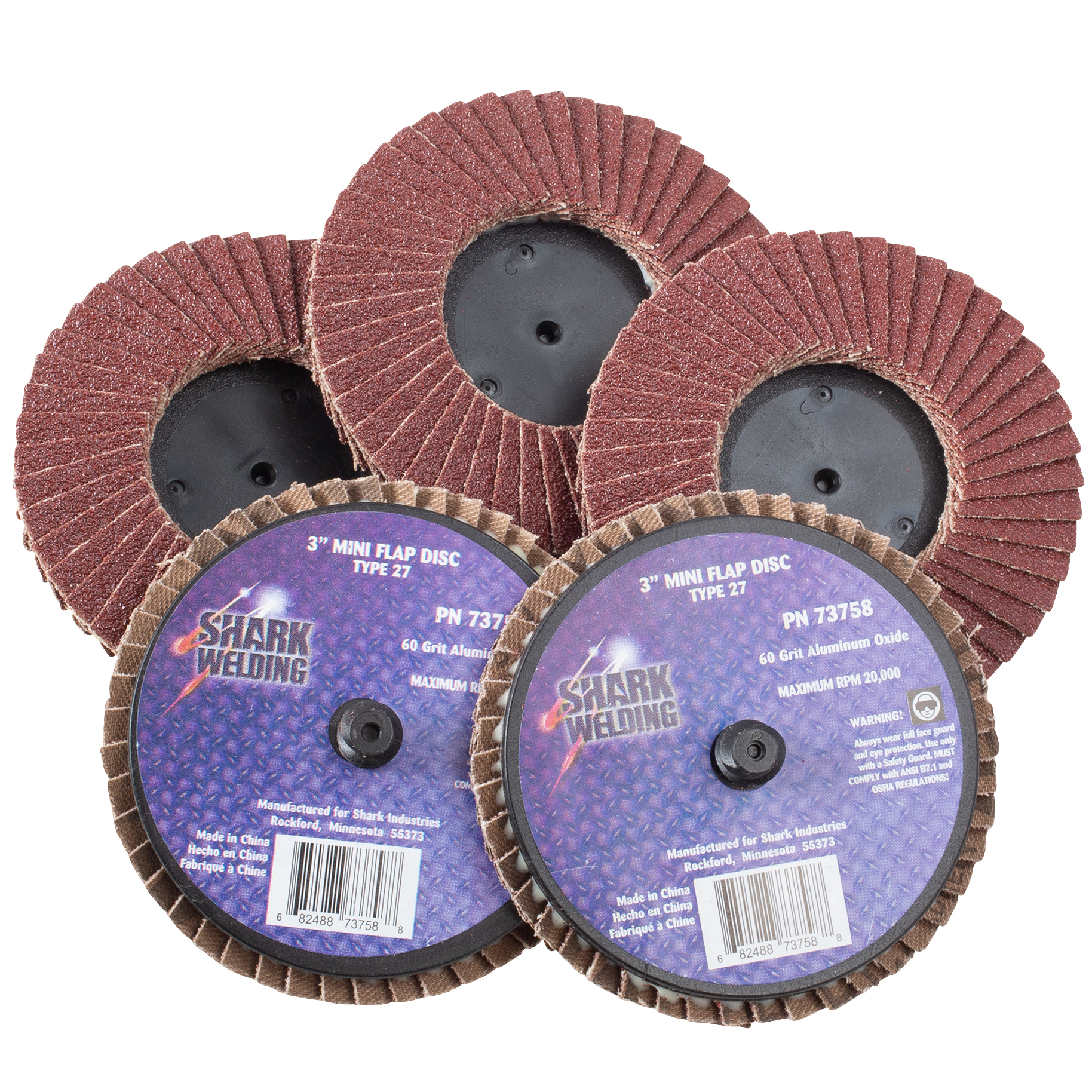 SHARK 5 Pack 3" Aluminum Oxide Mini Flap Disc 60 Grit  1