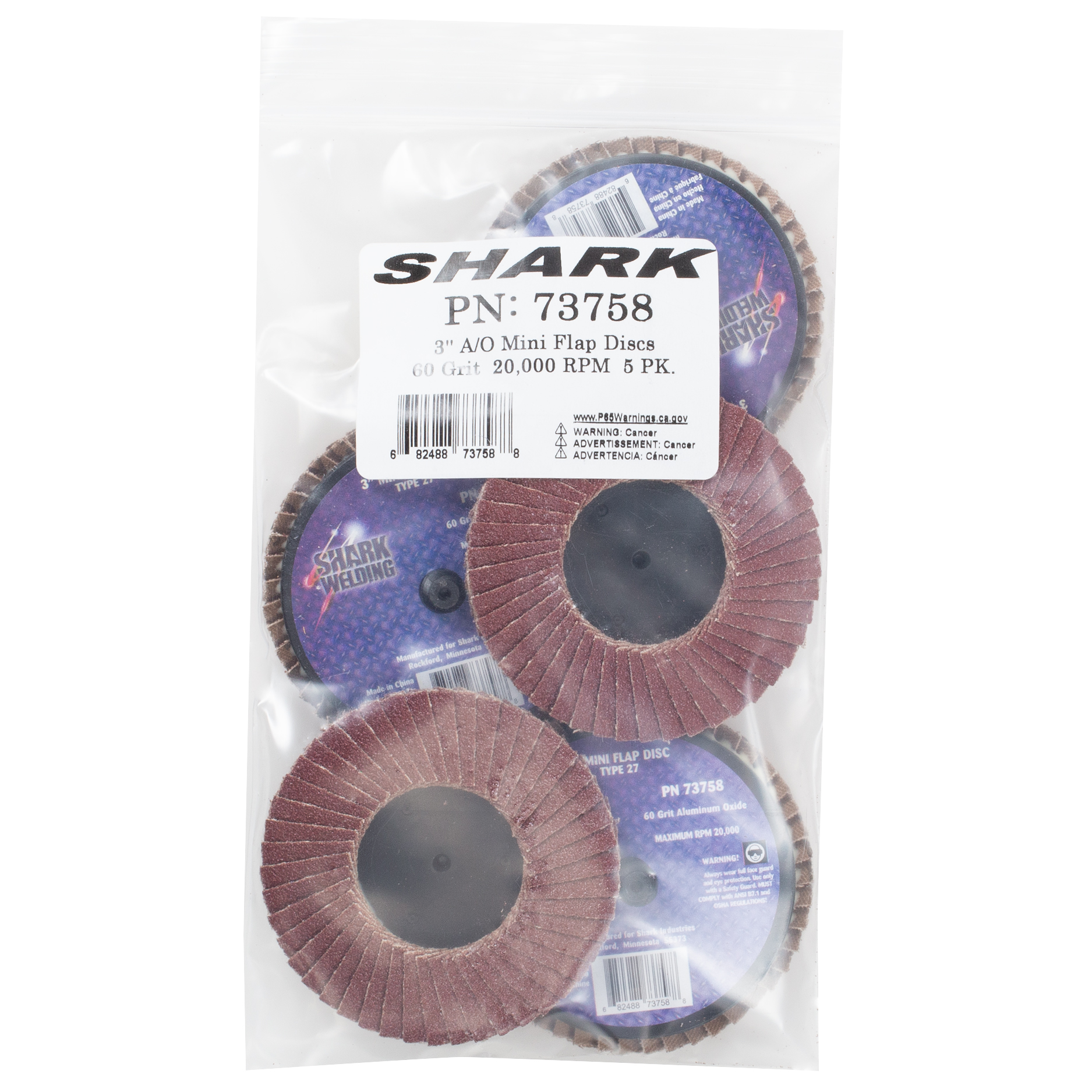 SHARK 5 Pack 3" Aluminum Oxide Mini Flap Disc 60 Grit  2