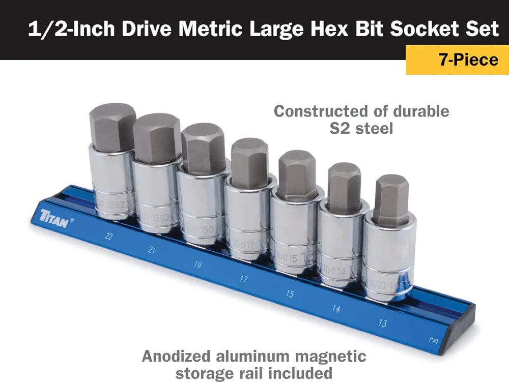 7 Pc 1/2" Drive Metric Hex Bit Socket Set by TITAN 1