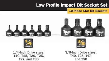 10 pc Stubby Star Bit Socket Set by TITAN 2