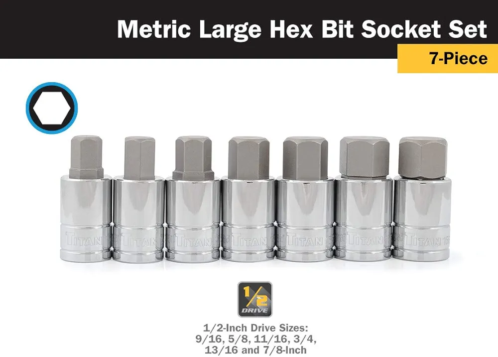 7 Pc 1/2" Drive Metric Hex Bit Socket Set by TITAN 2