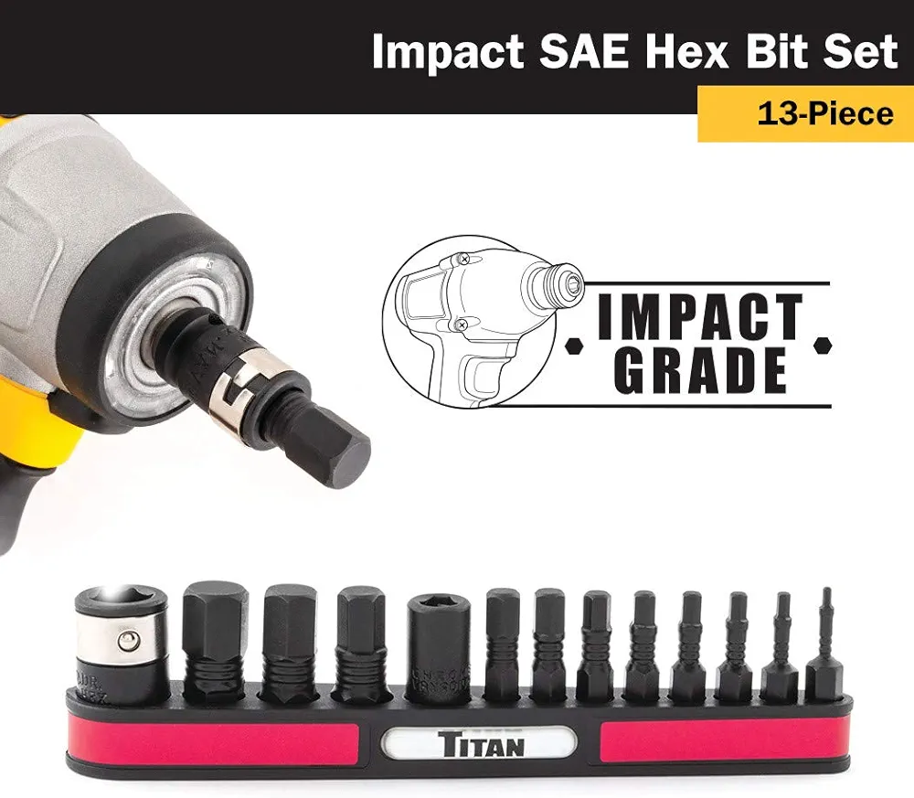 13 Pc.  1/4" & 3/8" Drive SAE Impact Hex Bit Set 1/16" to 7/16" 1