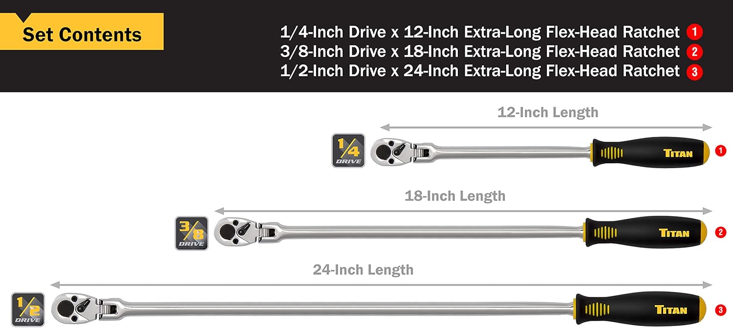  3 X-LONG FLEX HEAD QUICK RELEASE RATCHETS by TITAN 3