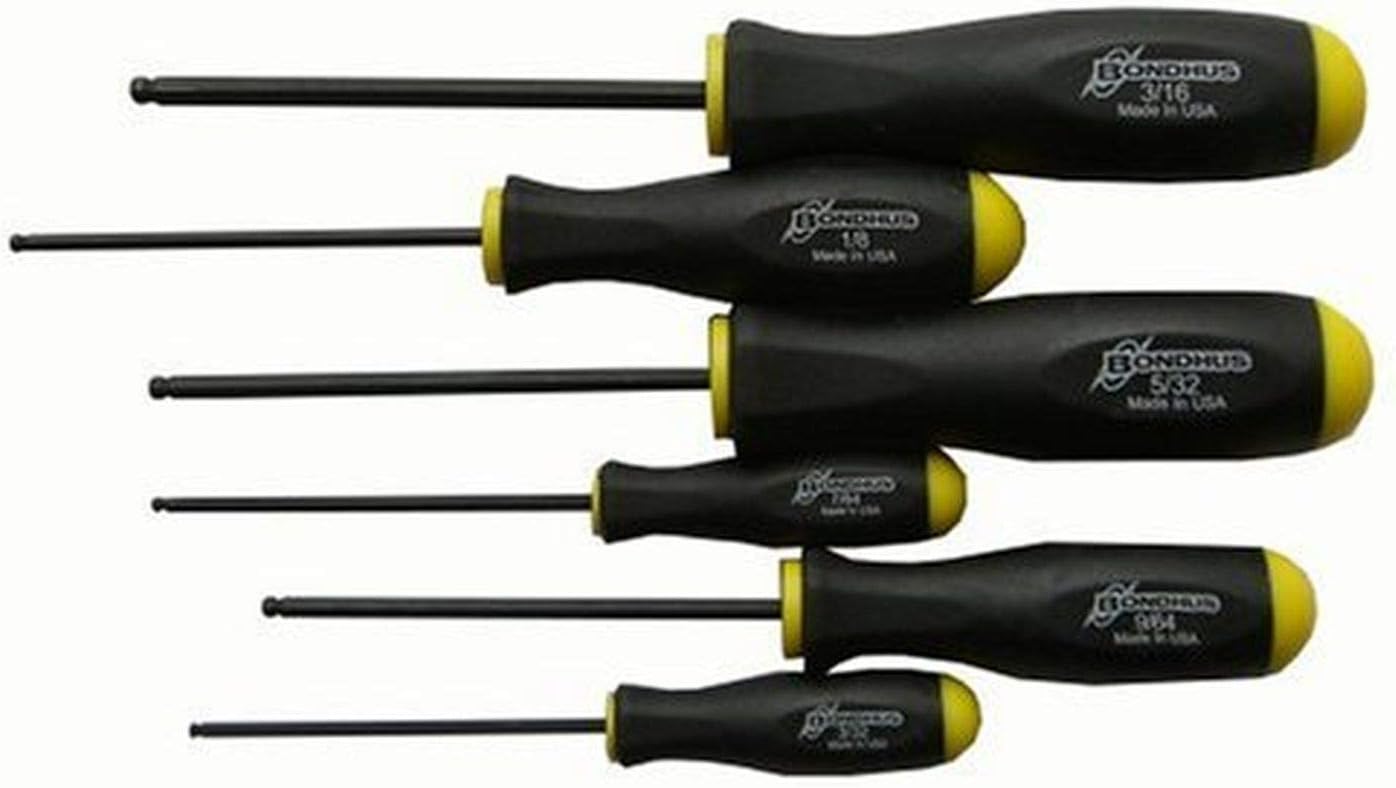 BONDHUS 7 Pc. BALLDRIVER SCREWDRIVER SET SAE SIZES: 5/64" TO 3/16" 1